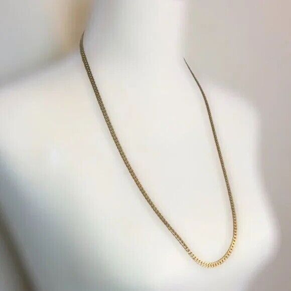 Gold Tone Flat Curb Chain 28 Inch Necklace - Picture 2 of 6